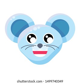 Emoji Cute Funny Animal Mouse Happy Expression. Colorful Animal Smiling Blissful and Joyful Face. Comic Lucky and Glad Smile Emotion. Happiness Emoticon Vector Flat Cartoon Illustration