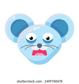 Emoji Cute Funny Animal Mouse Afraid Expression. Colorful Animal Frustrated and Nervous Face with Open Mouth and Scared Eyes. Embarrassed Smile Emotion. Ooops Emoticon Vector Flat Cartoon Illustration