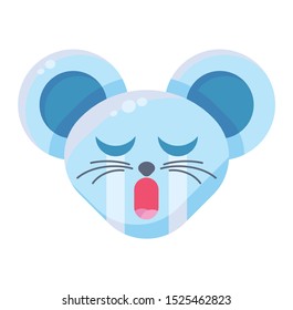 Emoji Cute Funny Animal Mouse Crying Expression. Art Colorful Animal Face with Closed Eyes and Open Mouth. Depressed and Offended Smile Emotion. Plangorous Emoticon Vector Flat Cartoon Illustration