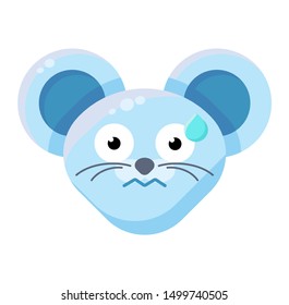 Emoji Cute Perspirable Animal Mouse Expression. Colorful Animal Nervous Face with Scared Eyes. Hard Work Smile Emotion. Emoticon Surprised and Under Stress Vector Flat Cartoon Illustration