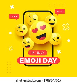 Emoji Day Illustration. Emoji And Phone. Vector Graphics