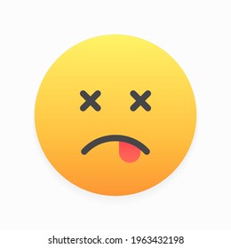 Emoji is dead. Colored round emoji with tongue sticking out drawn in flat style and isolated on light background. Vector illustration 