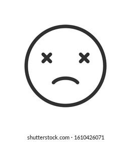 emoji death, crosses in front of the eyes, linear icon. Editable stroke
