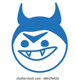 emoji with a Devil showing his cuspids, emoticon of grinning satan or evil imp that shows his canine teeth, funny beelzebub cartoon character, ball or circle shaped eps 10 vector illustration