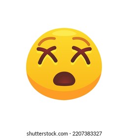 Emoji died face flat icon for web design. Cartoon yellow emotion circle icon smiling, laughing and crying isolated vector illustration. Feeling expression