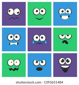 Emoji with Different Emotive Feelings Set, Kawaii Emoticons, Funny Faces with Different Emotions Vector Illustration