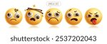 Emoji dismayed 3d emoticon characters vector set. Emoticons character collection in disappointed, sad, lonely, horrify, anxious and upset facial expression 3d graphic elements. Vector illustration