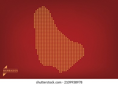 Emoji dot map of Barbados on red striped background. Vector illustration