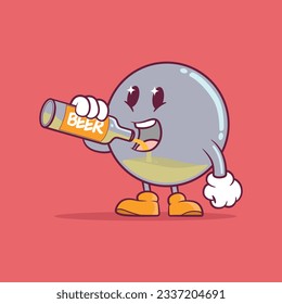 Emoji drinking and filling up vector illustration. Mascot, brand, funny design concept.