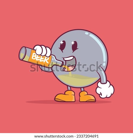 Emoji drinking and filling up vector illustration. Mascot, brand, funny design concept.