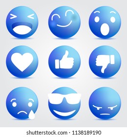 Emoji Emoticon blue round. Trend Design Style, social media icon