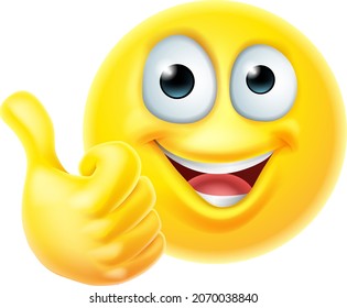 An emoji or emoticon cartoon icon face giving a thumbs up 