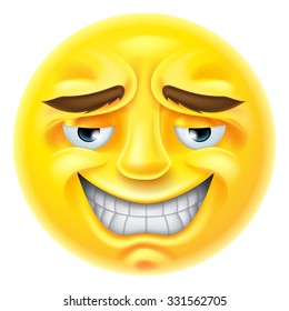 An emoji emoticon character smiling in an embarrassed or unctuous way