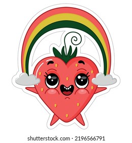 Emoji emoticon cheerful strawberry with rainbow vector illustration