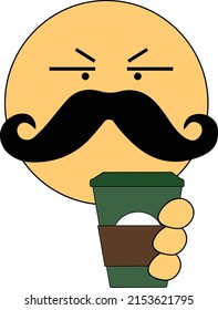 Emoji Emoticon Coffee Emoticon Moustache Face Vector. Emojis or emoticons with great expression for design elements isolated. Vector.