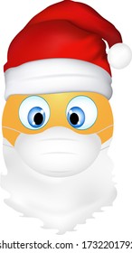 Emoji emoticon cute Santa Claus wearing medical mask. 3d illustration. Funny emoticon. Coronavirus outbreak protection concept. Merry Christmas. Three-dimensional. Isolated