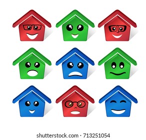 Emoji emoticon expression icons in style small house face symbols graphics pictogram of fun people smile image