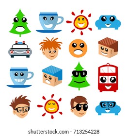 Emoji emoticon expression icons in style cartoon collection face symbols graphics pictogram of fun people smile image