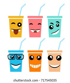 Emoji emoticon expression icons in style milk shake face symbols graphics