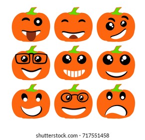 Emoji emoticon expression icons in style Halloween pumpkin face symbols graphics