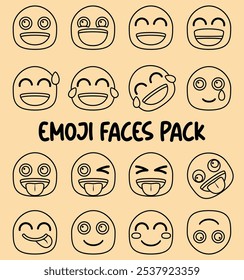 Emoji Emoticon Face Expressions Outline Vector Set