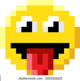 An emoji emoticon face icon in a pixel art 8 bit video game style