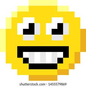 An emoji emoticon face icon in a pixel art 8 bit video game style