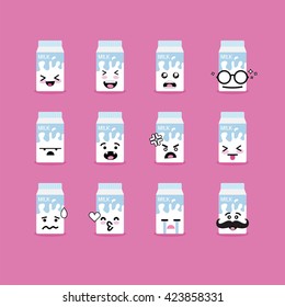 Emoji emoticon face in milk box with a lot of variation