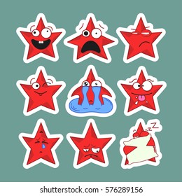 Emoji emoticon face in stars with a lot of variation. Cartoon stars. Emoji stickers