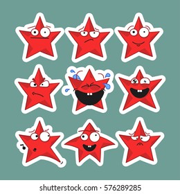 Emoji emoticon face in stars with a lot of variation. Cartoon stars. Emoji stickers