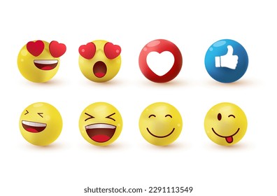 Emoji and emoticon faces vector set. Emojis or emoticons with  surprise, funny, laughing, and scary expressions for design elements for social media