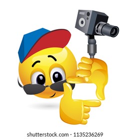 Emoji emoticon like film director shooting the frame for his new film.