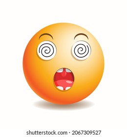 Emoji emoticon lost with spirals in the eyes and open mouth.