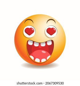 Emoji emoticon in love with hearts in eyes with wide open mouth.