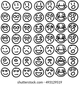 Emoji / Emoticon / Smiley Vector set. Outlines, on white background. Hand drawn, silly doodles. Vector file is grouped, ready to use!