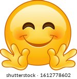 Emoji emoticon smiling with open hands as if giving a hug