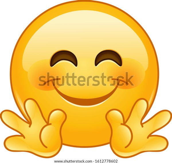 Emoji Emoticon Smiling Open Hands Giving Stock Vector (Royalty Free ...
