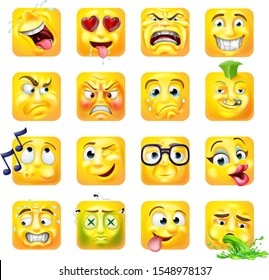 An emoji or emoticon square faces 3d icon cartoon character set
