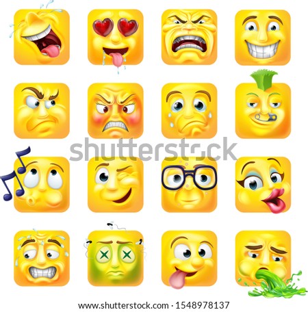 An emoji or emoticon square faces 3d icon cartoon character set