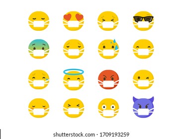 Emoji, emoticon is wearing medical masks. Vector illustration