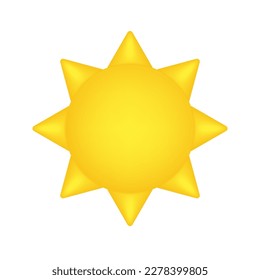 Emoji or emoticon yellow sun cute happy isolated in white background. Cartoon minimal style. Summer concept. Icon 3d vector illustration.