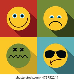 Emoji, emoticons icons in flat style isolated on color background. Vector illustration