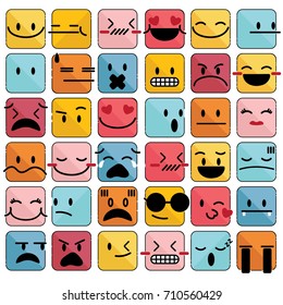 Emoji emoticons set face expression feelings collection vector illustration