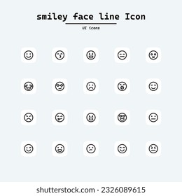 Emoji emoticons set isolated. Line art faces with different funny emotions. Simple modern design icons. Chat elements.Collection ui icons with squircle shape. Web Page, Mobile App, UI, UX design.