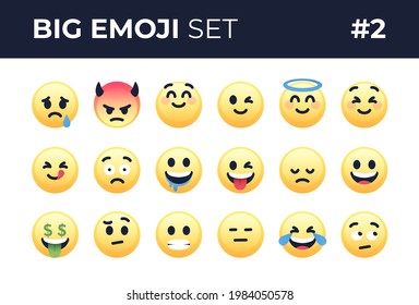 Emoji emoticons set isolated. Yellow faces with different funny emotions. Simple modern design icons. Chat elements. UI, UX for mobile app, social media or web. Flat style vector illustration.