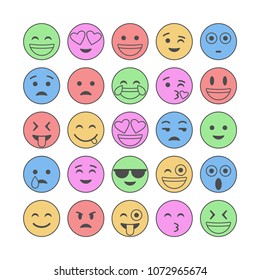 Emoji and emoticons. Smiles, flat icons. Set or collection of characters. Vector