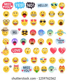 Emoji Emoticons Symbols Icons Set. Vector Illustrations