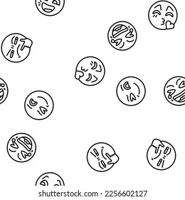 Emoji Emotional Funny Smile Face Vector Seamless Pattern Thin Line Illustration