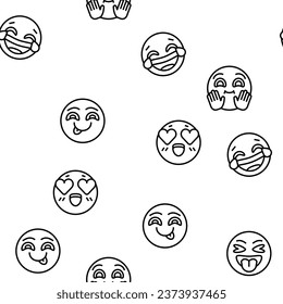 Ilustración De Línea Delgada Emoji Emotional Funny Smile Face Vector Seamless Pattern