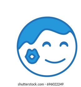 emoji enjoying a lipstick trace left from a kiss, funny cartoon character with simplistic facial expression. simple hand drawn circle shaped emoticon, eps 10